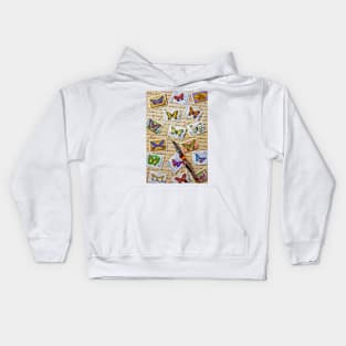 Butterfly stamps and old document Kids Hoodie